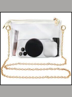 Clear Crossbody Bag Stadium Approved Transparent Purse with Chain